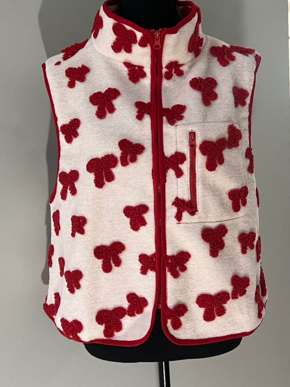 Very J Textured Bow Floral Printed Vest